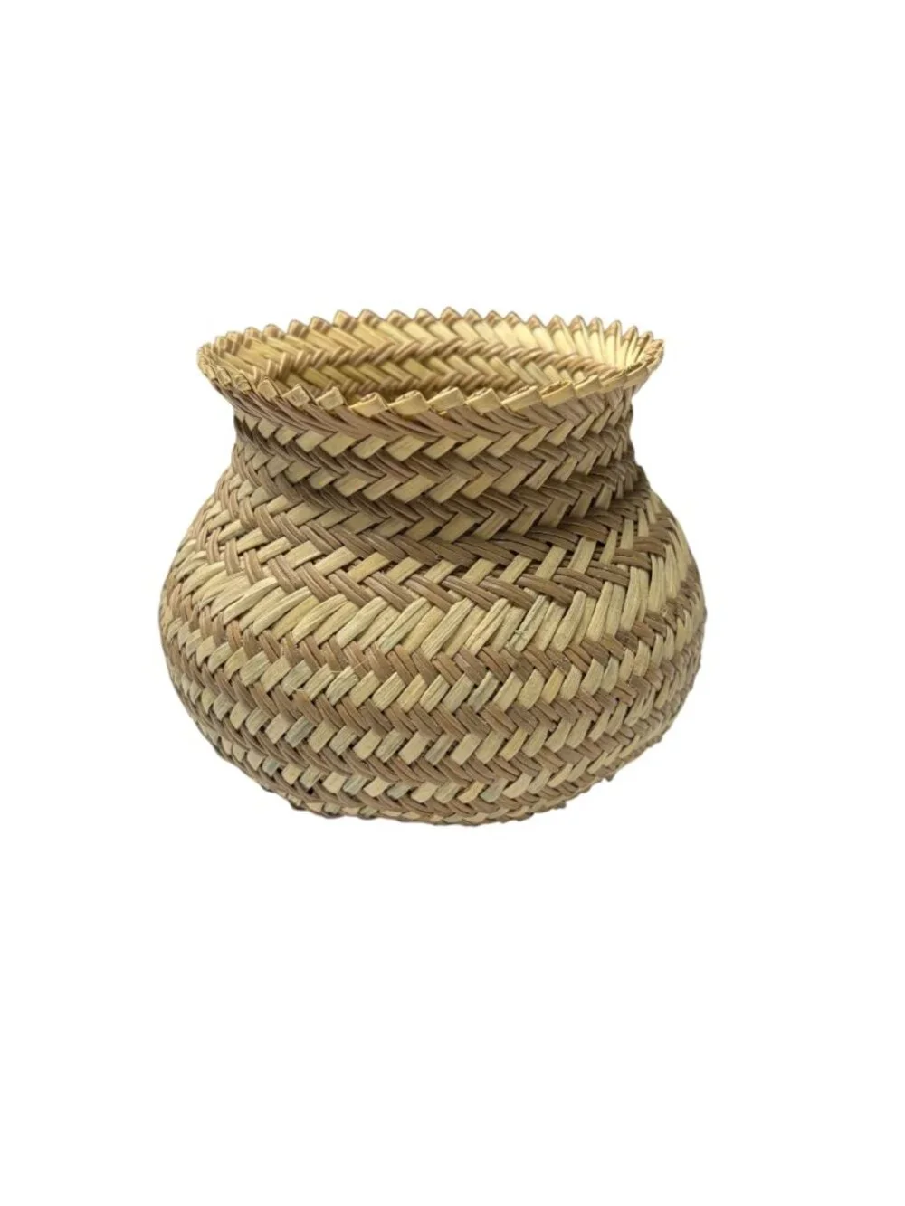 Vintage Handwoven Woven Urn Pot Basket Flared Rim Natural Fiber Storage 4.5